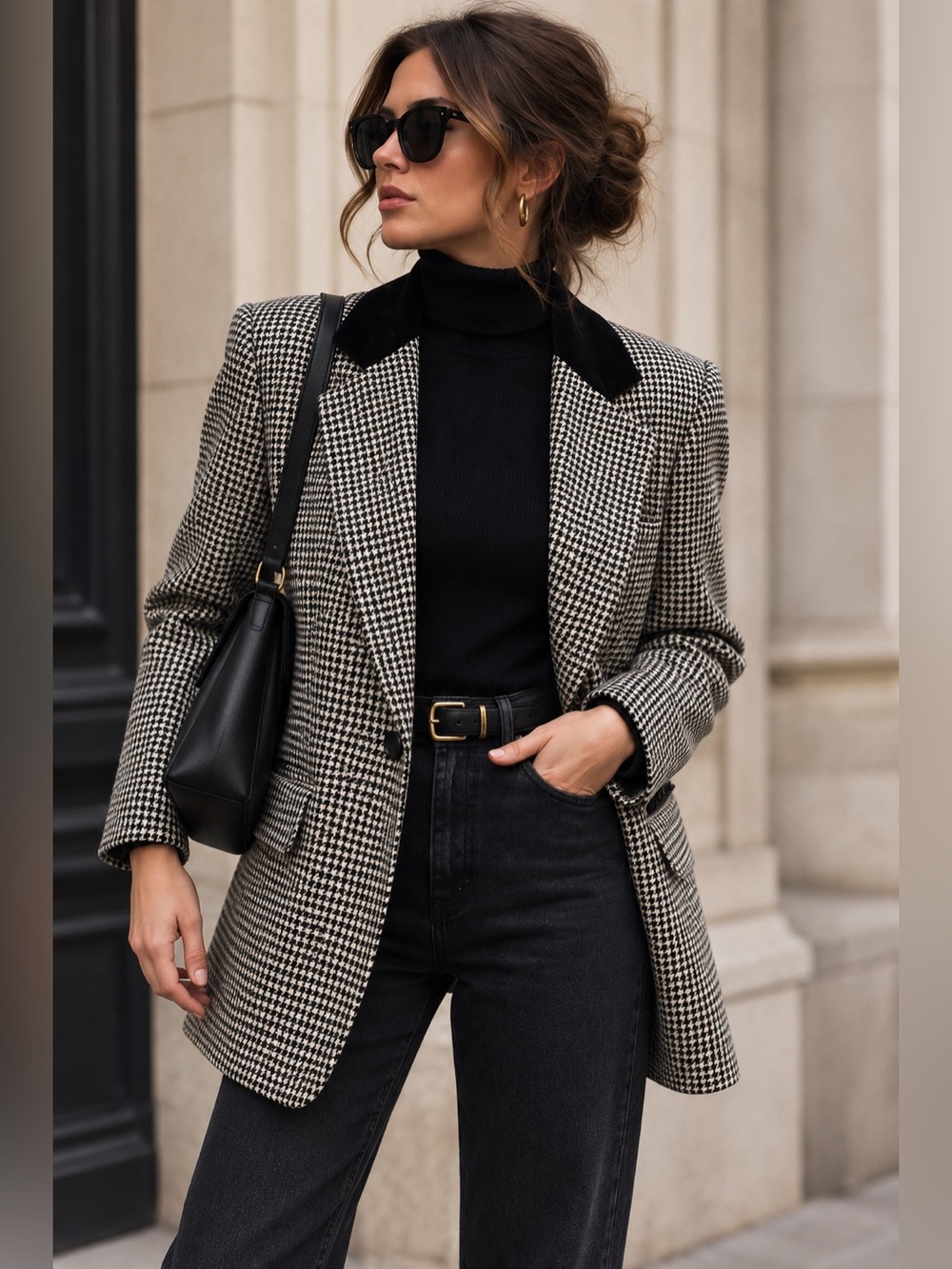 Vintage 90s Radcliffe Houndstooth Wool Blazer Velvet Collar Size 12